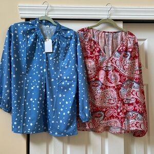 Boutique..NWT BUNDLE SPECIAL!  2 Red, Wht & Blue silky feeling blouses, size XLG